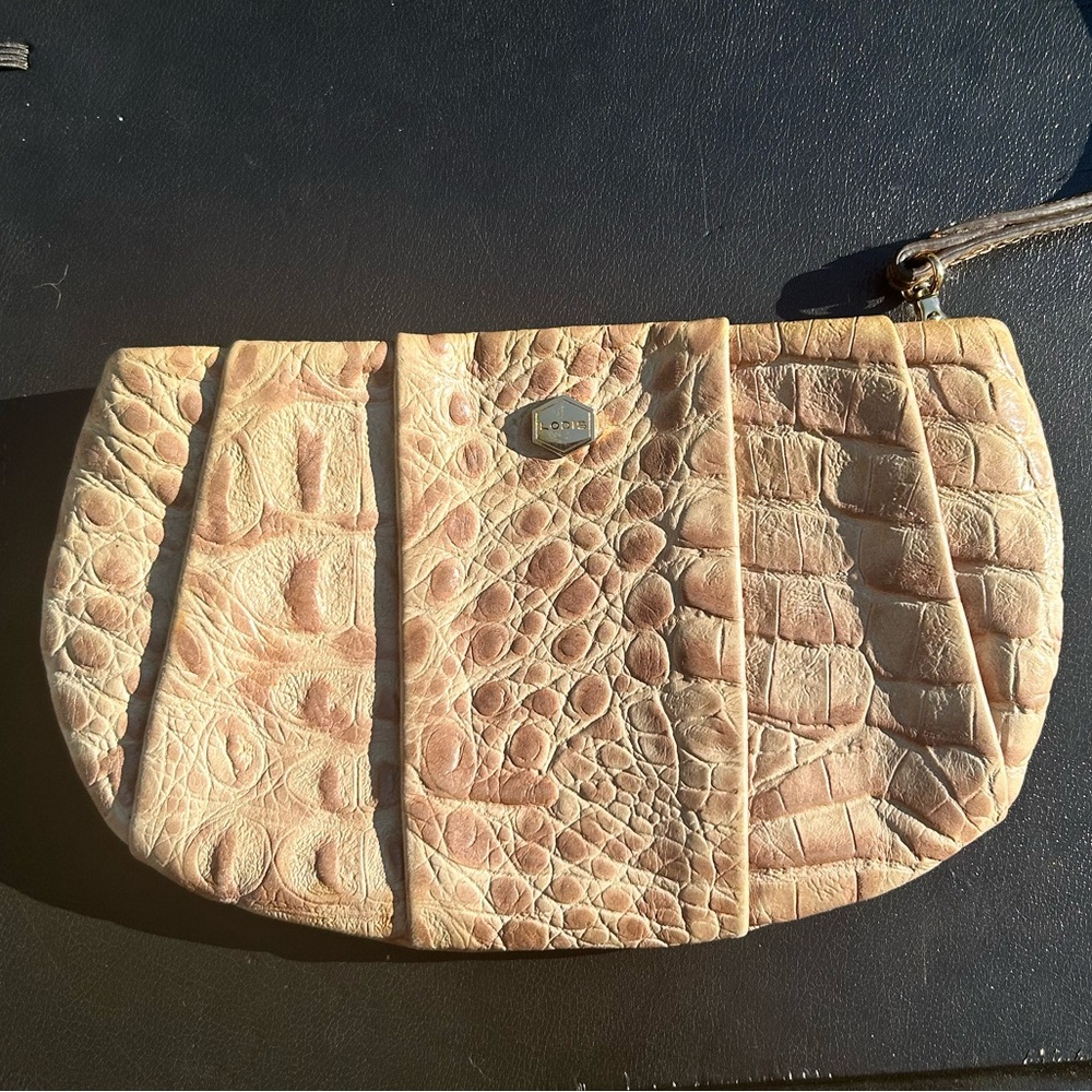 Elegant Crocodile Embossed Tan Clutch